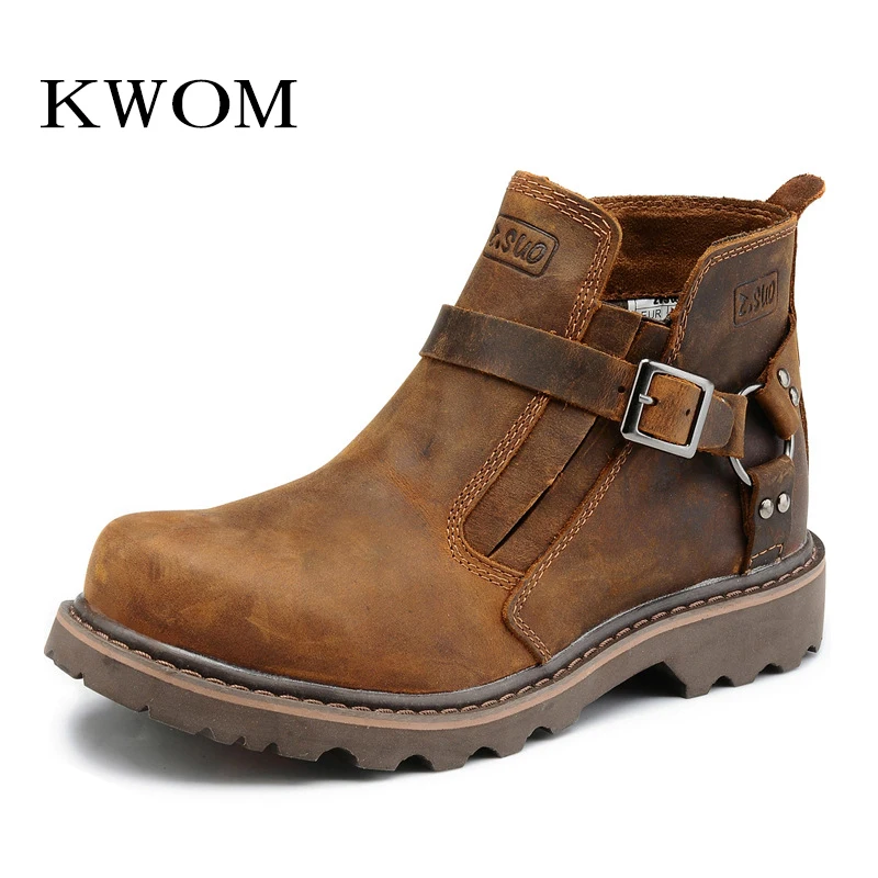 KOWM Outdoor Men Hiking Shoes Waterproof Tactical Shoes Leather Hunting Boots Desert Camping Sneakers Ankle Women Casual Shoes