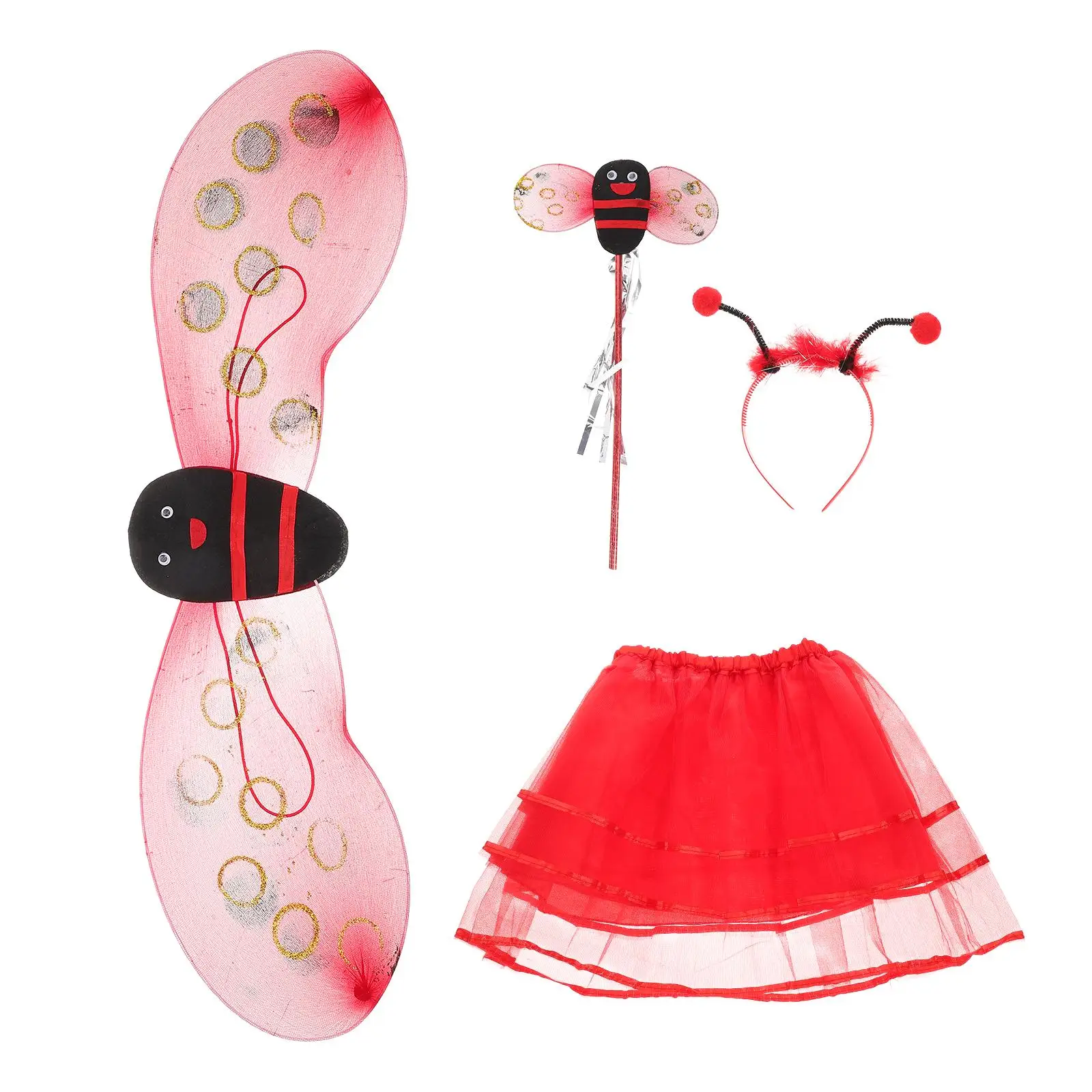 

Юбка с крыльями жука, комплект, костюм насекомых, повязка на голову с божьей коровкой, вечерние пачки, легкий, удобный, уникальный дизайн, детские крылья феи