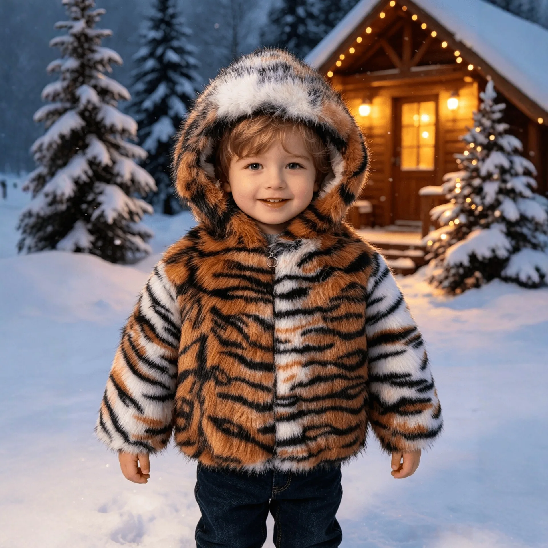 2026 new winter kids fake fur coat for boys girls tiger stripe thick warm coat outwear clothing