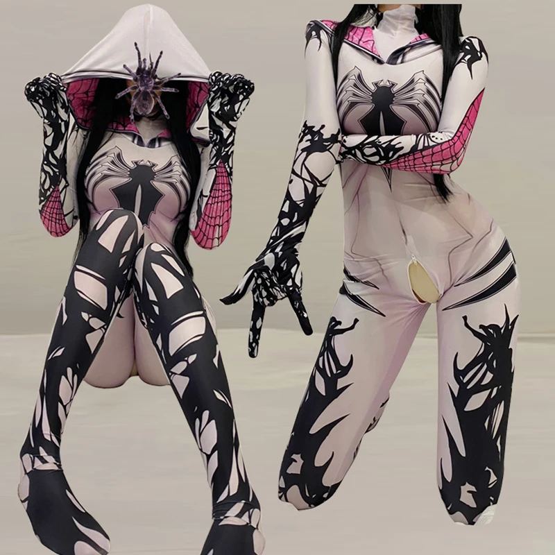 

Sexy Body Suits Zipper Open Crotch Cosplay Japanese Anime White Bodysuit One-piece Swimsuit Tights Costume Roleplay Zentai