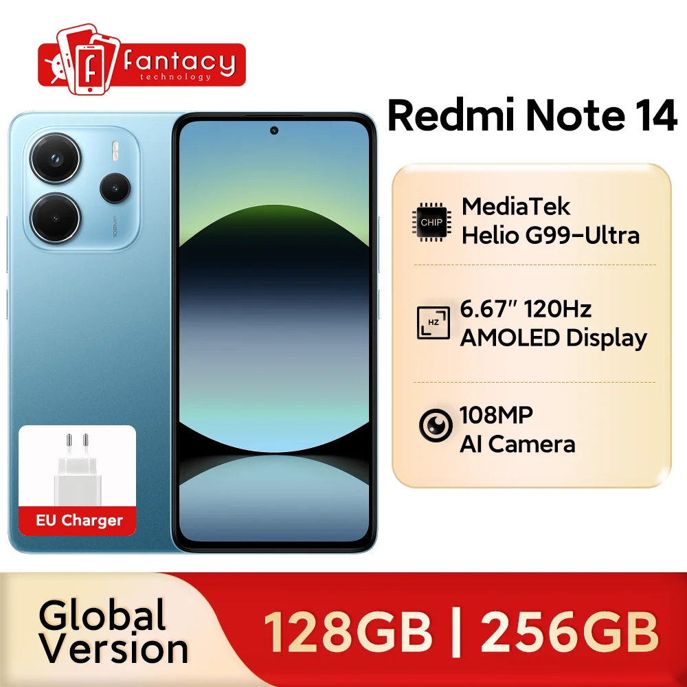 Versione globale Xiaomi Redmi Note 14 4G MediaTek Helio G99-Ultra 108MP AI Fotocamera 6.67" 120Hz Display 5500mAh 33W Turbo Ricarica