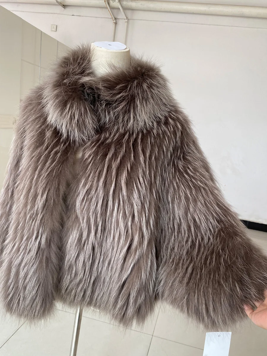HDHOHR 2025 리얼 폭스 퍼 코트 여성용 럭셔리 천연 니트 폭스 퍼 재킷 겨울 따뜻한 리얼 퍼 의류 여성용 플러스 사이즈