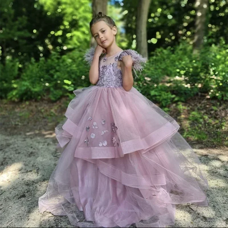 

Flower Girl Dresses Sleeveless Floor-Length Boat Neck Baby Girl Wedding Princess Pageant Birthday Party First Communion Gown