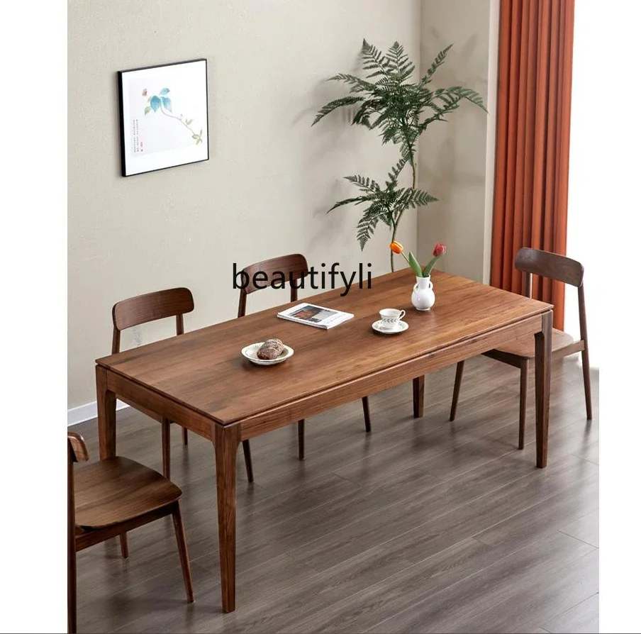 Nordic Solid Wood Dining Tables and Chairs Set Black Walnut Household Tea Brewing Table Log Dining Table