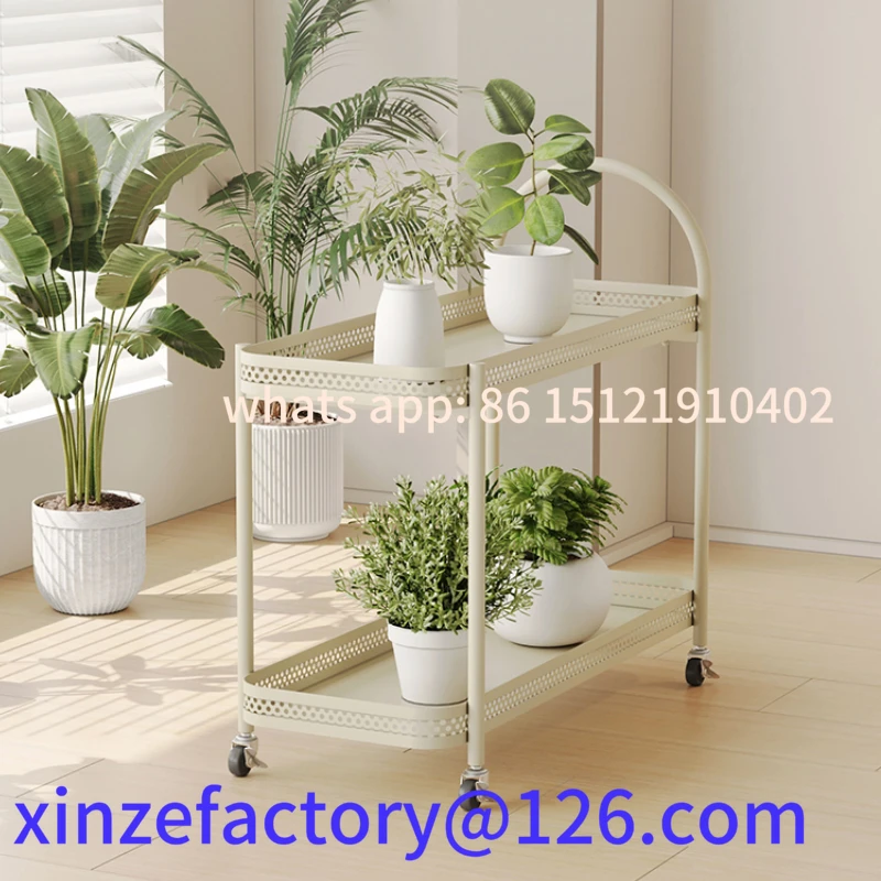 

Customizable Minimalist Iron Flower Pot Stand Movable Planter Rack Easy-Clean Rolling Shelf