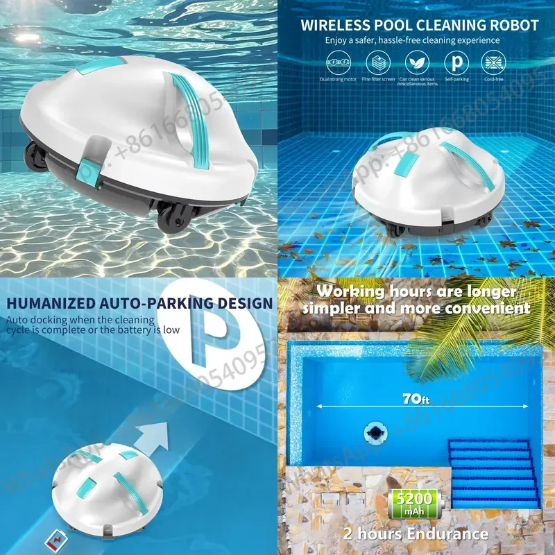 Nettoyeur de piscine automatique sans fil, aspirateur pour piscine hors sol