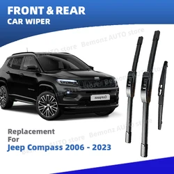 LHD Front Rear Windshield Wiper Blades For Jeep Compass MK49 MP 2006 - 2023 3pc SUV Windscreen Window Cleaning Accessories