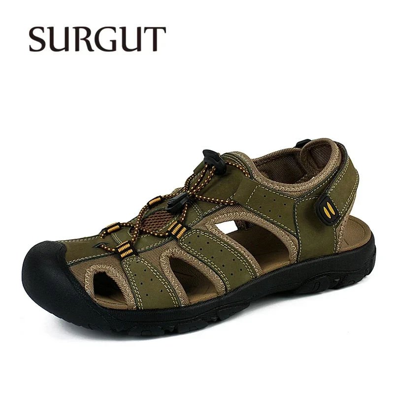 

SURGUT Brand New Summer Fashion Beach Sandals Men Breathable Soft Man Causal Shoes Genuine Leather Men's Sandal Big Size 47