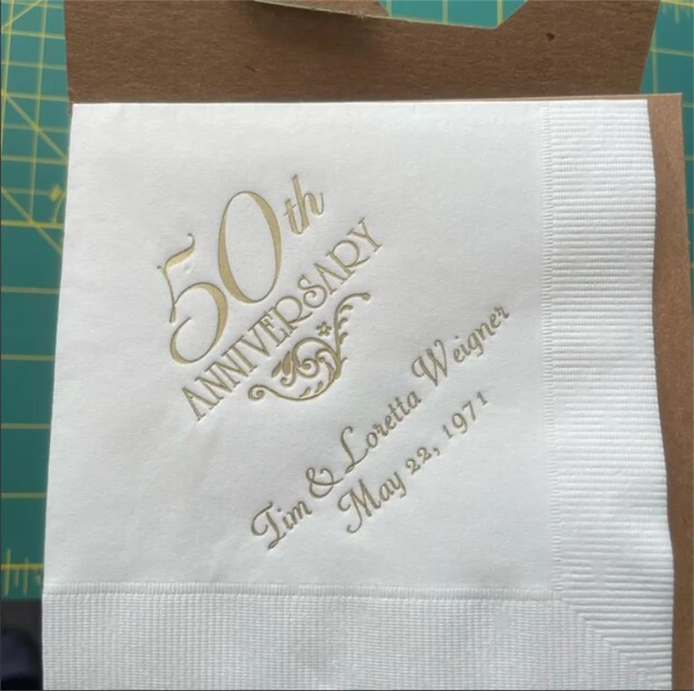 50th Anniversary Napkins Personalized Set of 100 Napkins Golden Anniversaries Party Supplies USA Decor Decorations