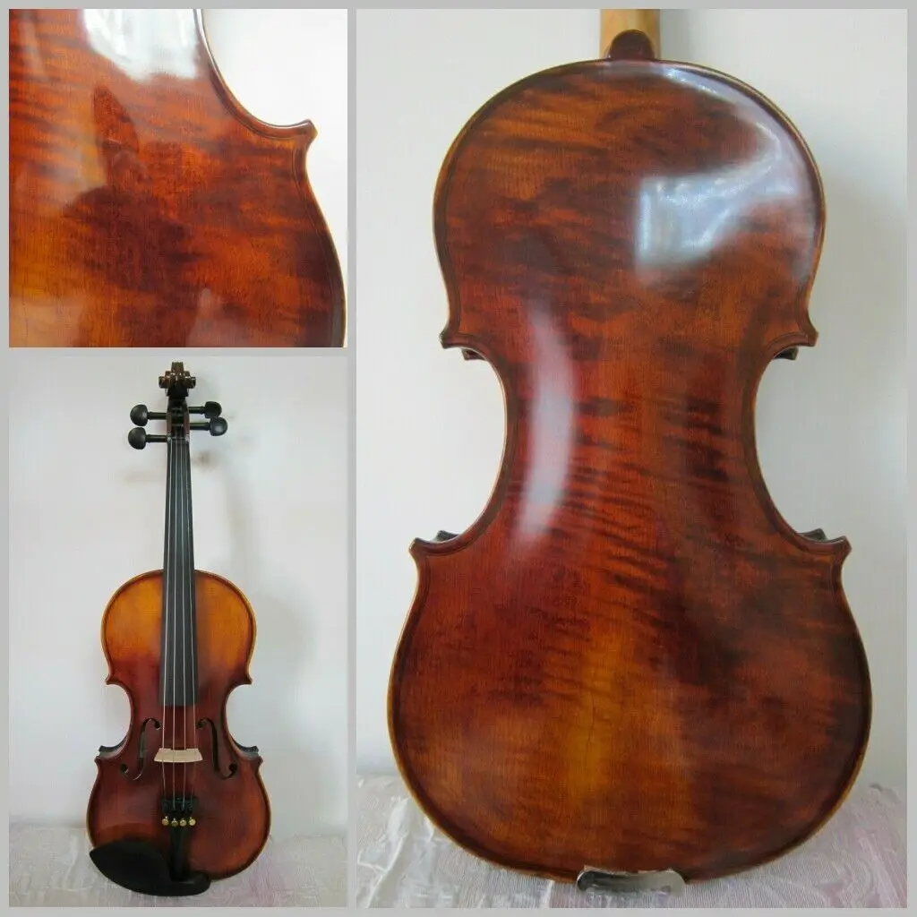 Violin solid wood whole board violin learning exam violin 4/4 natural tiger pattern handmade production