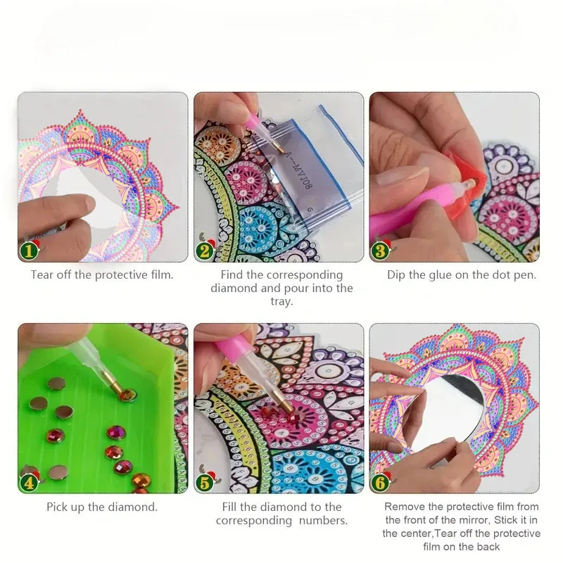 1 Piece Special Shape Mandala Pattern Mirror DIY Diamond Art Painting Kit - Adult Diamond Painting Kit with Crystal Diamonds view 5