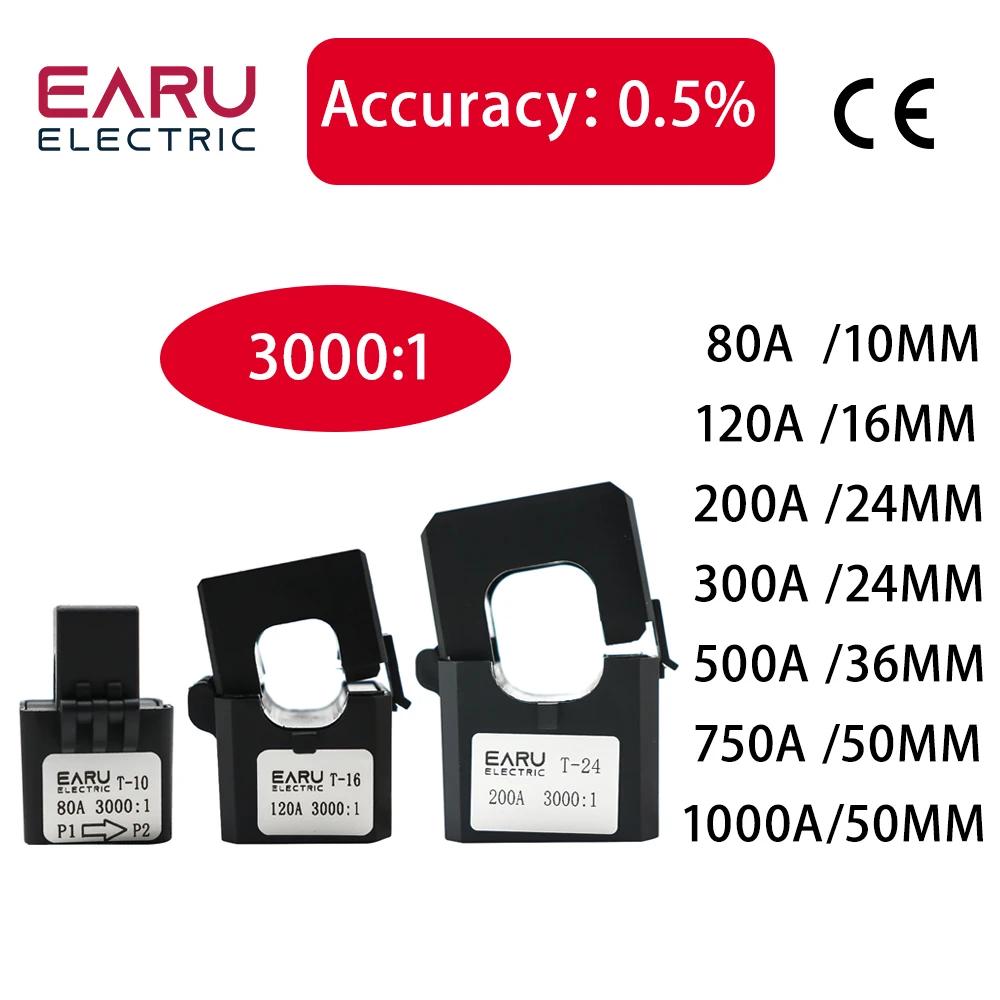 3000/1 Micro Split Core Current Transformer Sensor AC Open Type CT 80A 120A 200A 300A 500A 750A Clamp High Frequency Transformer