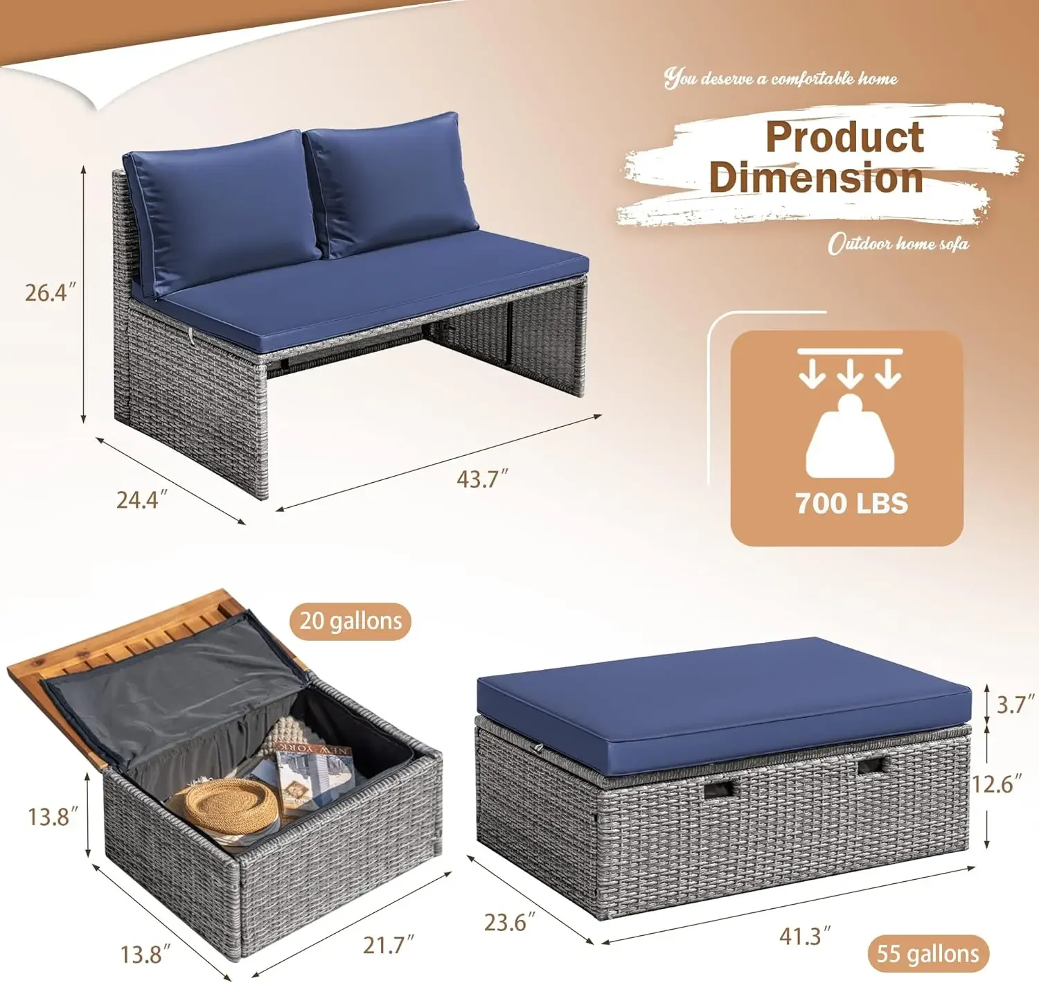 Set Daybed da esterno lettino da giorno multifunzionale Patio lettino da salotto in Rattan con 2 tavolini laterali per veranda da cortile a bordo piscina prato spiaggia