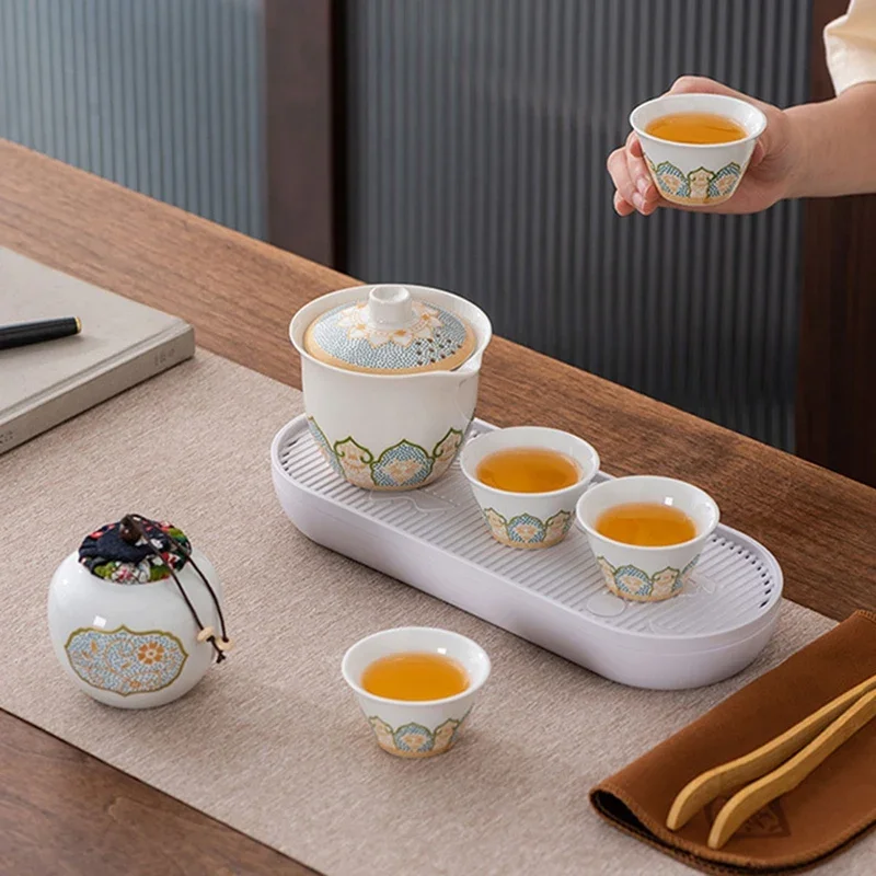 Ceramic Art Tea Set Travel Tea Set Portable Storage Ceramics Outdoor Camping Fast Guest Cup Business Gift-AD23