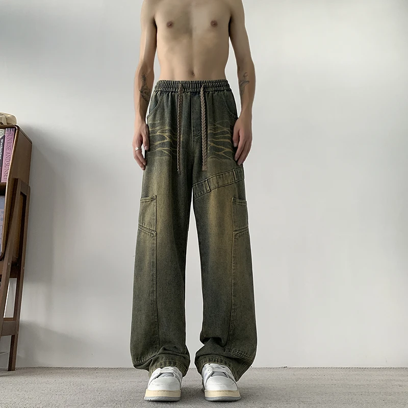 

Spring Autumn Casual Workwear Pants Large-sized Long Pants Fashionable Loose Straight-leg Wide-leg Pants Men's Comfort Jeans Men