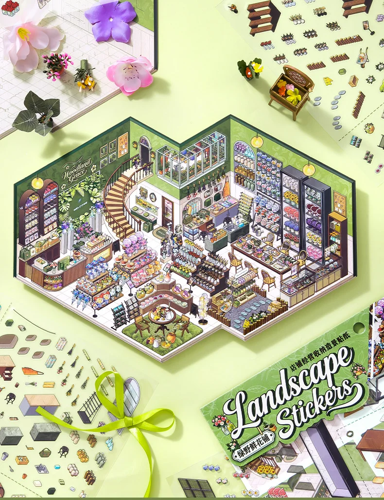 4 Stück 3D Stereo Shop Scene PET-Aufkleber, Mini-Haus-Journal-Aufkleber für Lebensmittelgeschäfte – Detail 10