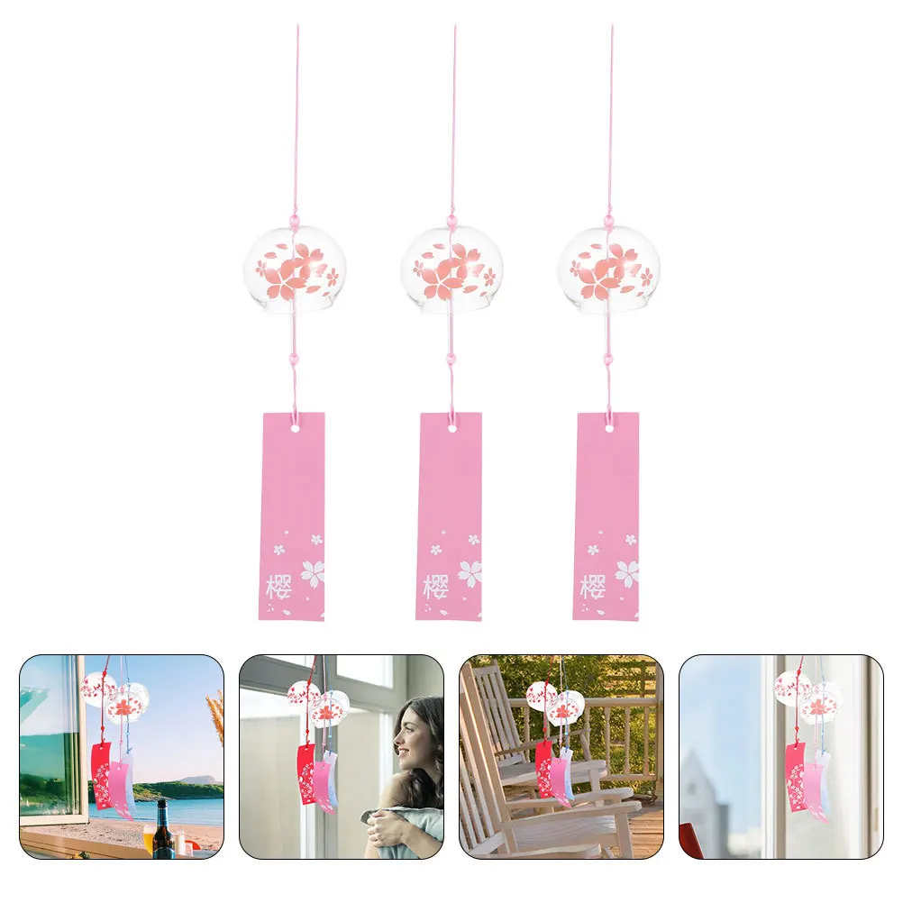 

3Pcs Creative Glass Wind Chime Pendants Hanging Ornament for Patio Room Decor Japanese Style Delicate Wind Bells Home Supplies