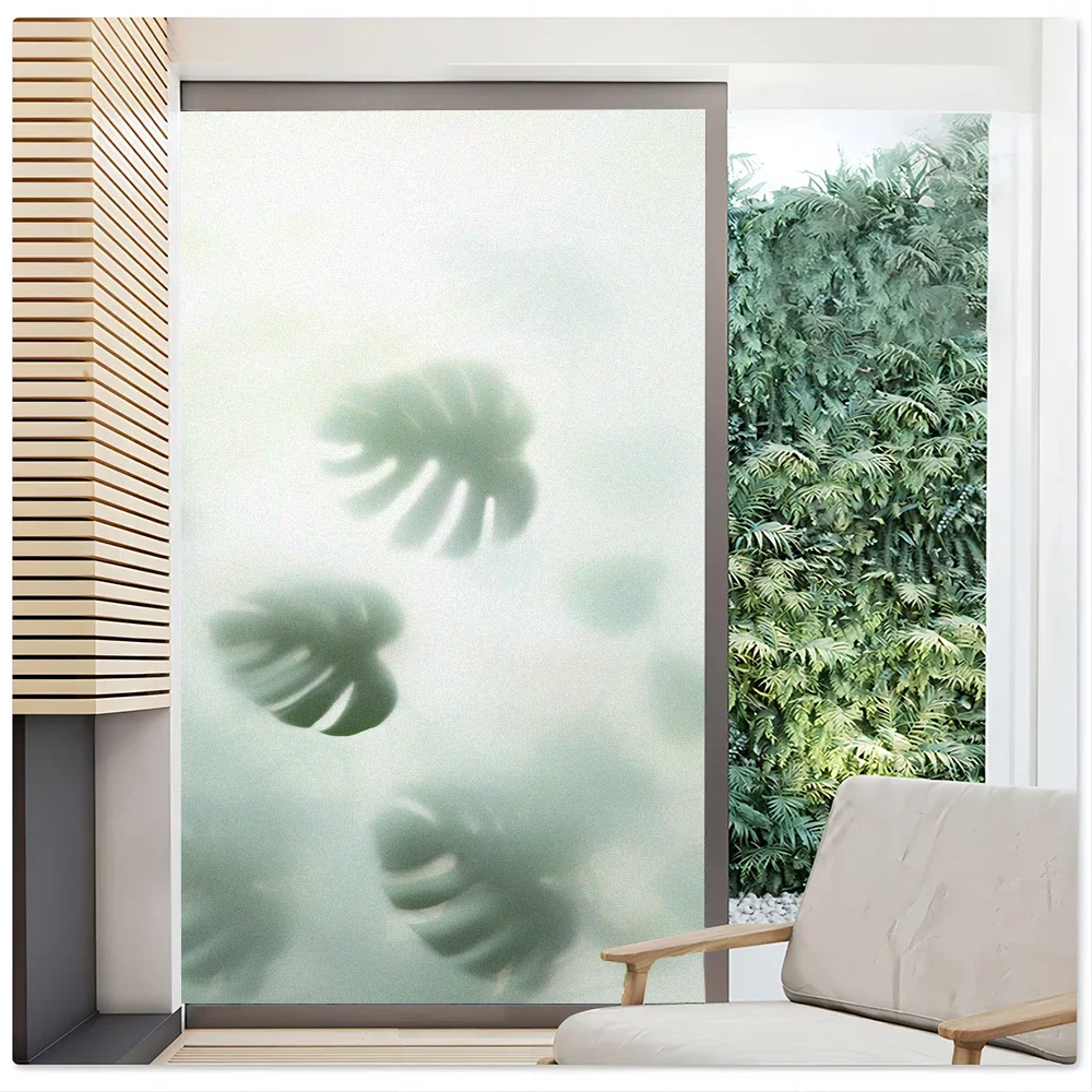 

Privacy Glass Window Frosting Film Hazy Plant Pattern Glass Door Tint Film PVC Anti UV Glue-free Electrostatic Window Film