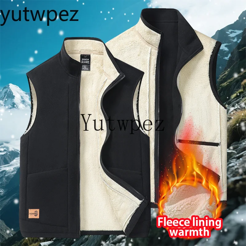 Outdoor Hiking Sports Climbing Large Size 6XL Casual Versatile Trend Jacket Shoulders Winter Lambswool Vests Men's Warm Padded