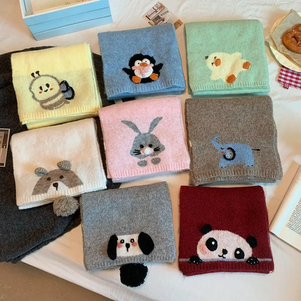 

Soft Colorful Cartoon Embroidery Scarf Sweet Thickened Cashmere Knitted Scarf Korean Style Windproof Winter Neck Warmer Women