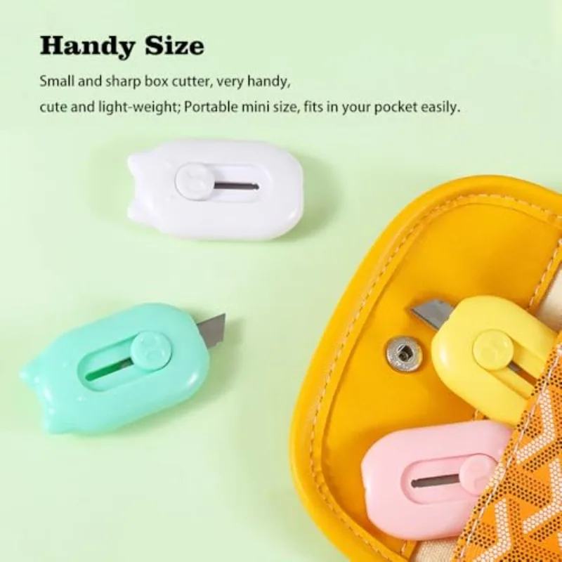 4pcs mini box knives with retractable letter openers, cute pig shaped small cutting tools, portable packaging