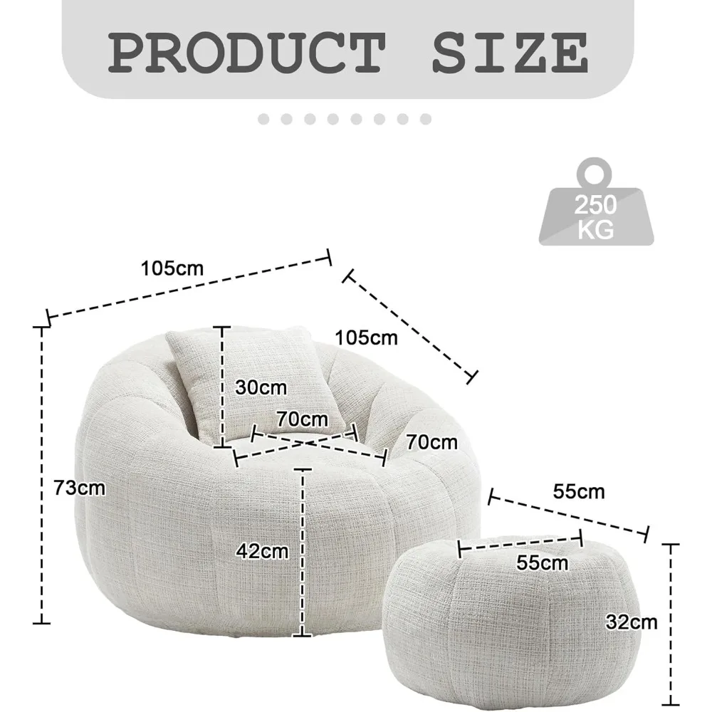 360 Swivel Extra Large Round Bean Bag Chair with Footrest, Super Soft Chenille Fabric Lazy Sofa for Adults, Children, Suitable