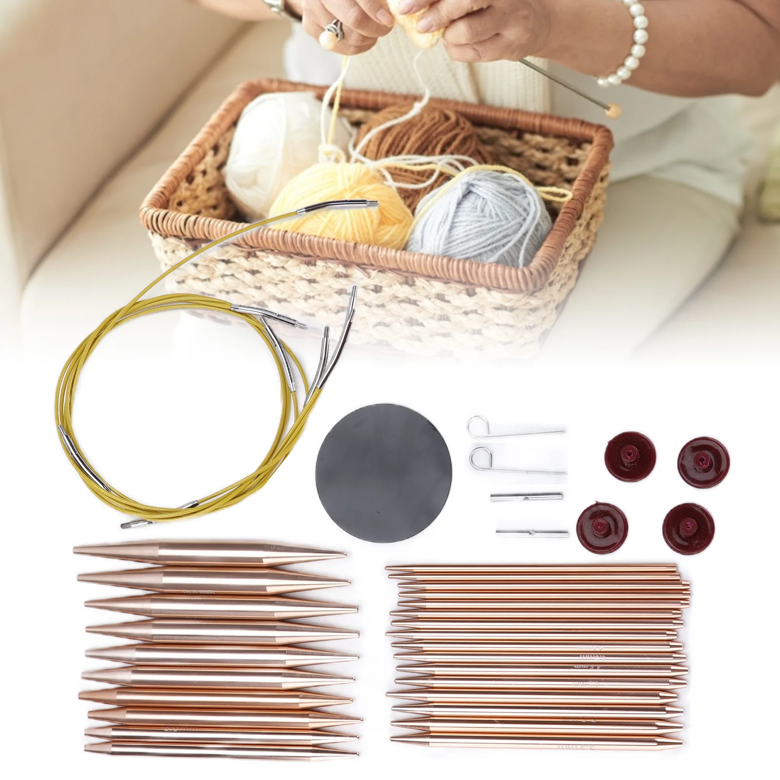 

Knitting Cable Needles Circular Needle Interchangeable Gold Color Weaving Crochet with Storage Case for Knitting