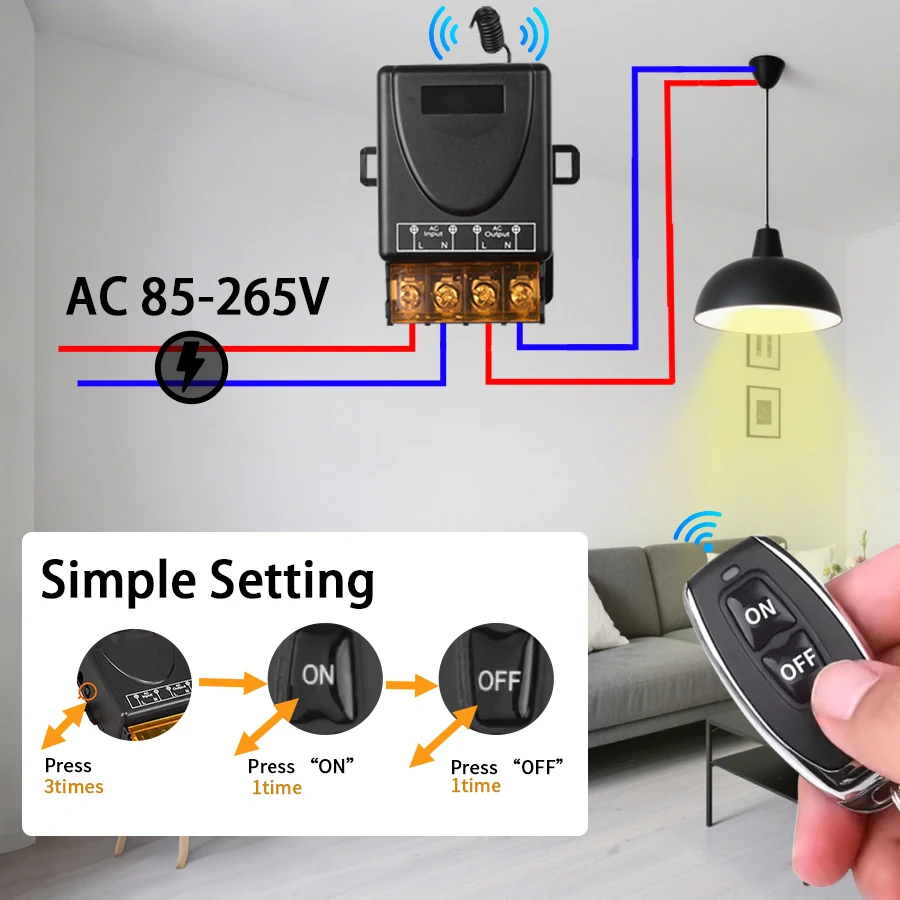 433 Mhz Drahtlose Fernbedienung Licht Schalter AC85-265V 30A High Power Relais Empfänger Fernbedienung EIN AUS für Wasserpumpe Lampe fan