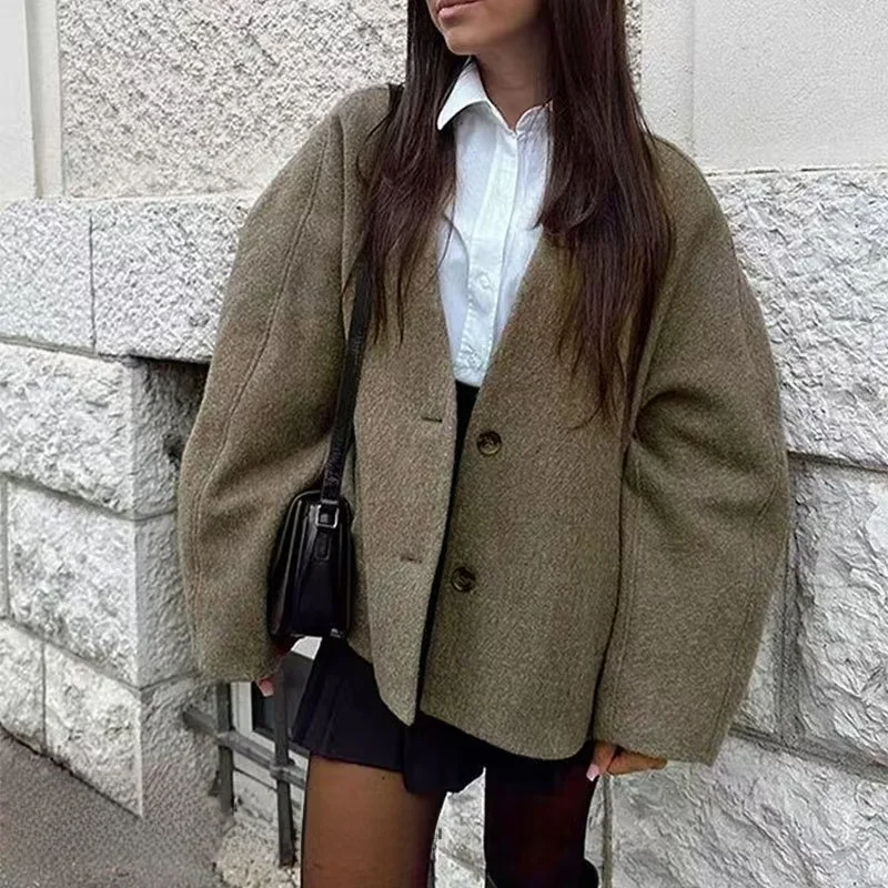 

Fashionable Loose Casual Long Sleeve Jacket Single Breasted Women's Outerwear Polyester Fabric Autumn Season Ladies Coat