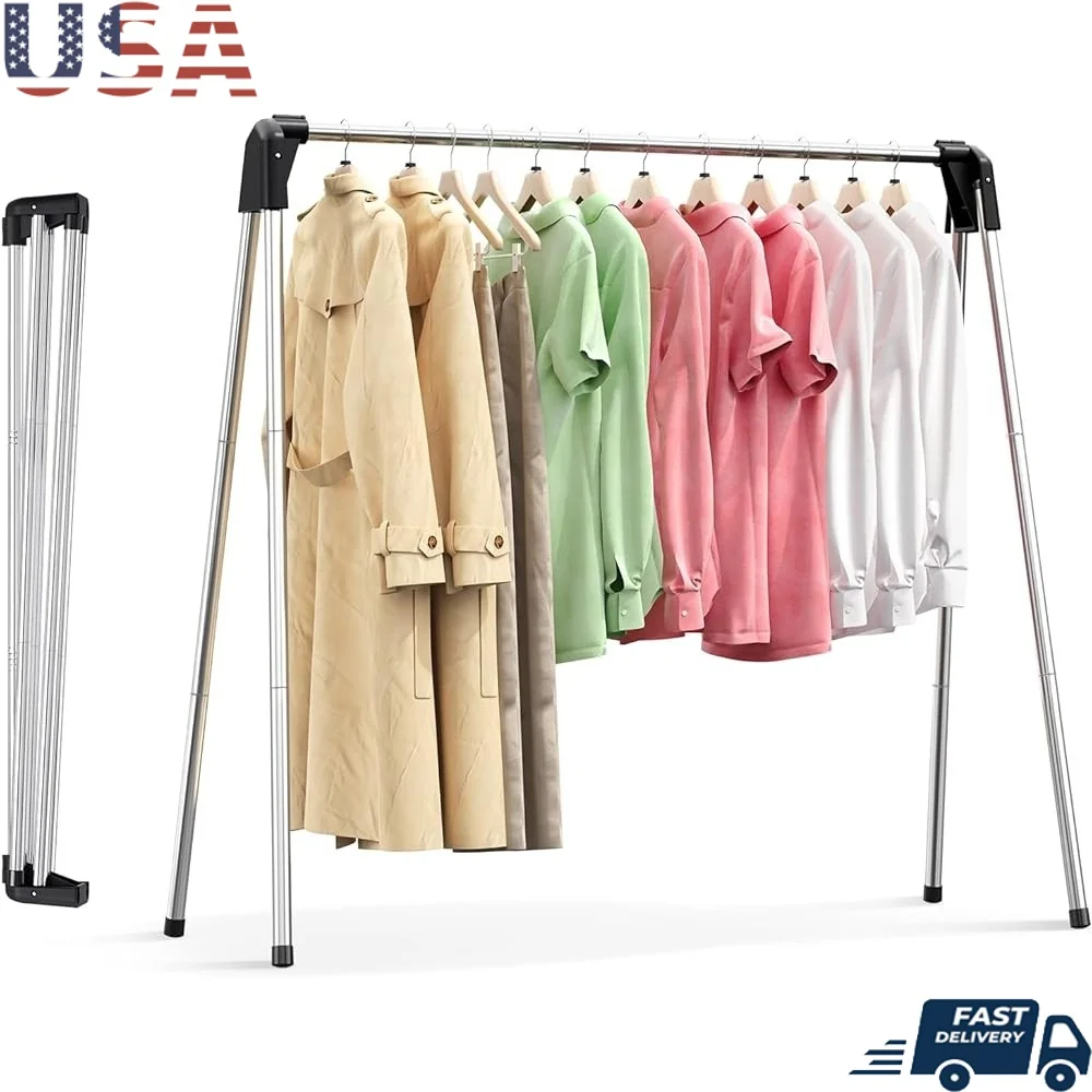 

Foldable Clothes Drying Rack 55 Inch Portable Laundry Rack Indoor Outdoor Space Saving Collapsible Garment Hanger RV Camping Use