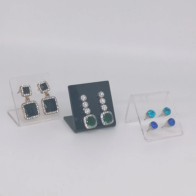 10Pcs Earrings Shelf Display Stand Holder L Shape Rectangle Acrylic Professional Ear Stud Jewelry Show Bracket Rack Show 35x35mm