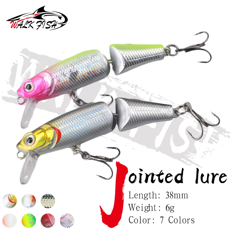 WALK FISH Minnow Mehrteiliger Schwimmköder 60mm 3,8g Sinkender Wobbler Gelenkiger Angelköder Künstlicher Harter Köder für Hecht Barsch Forelle