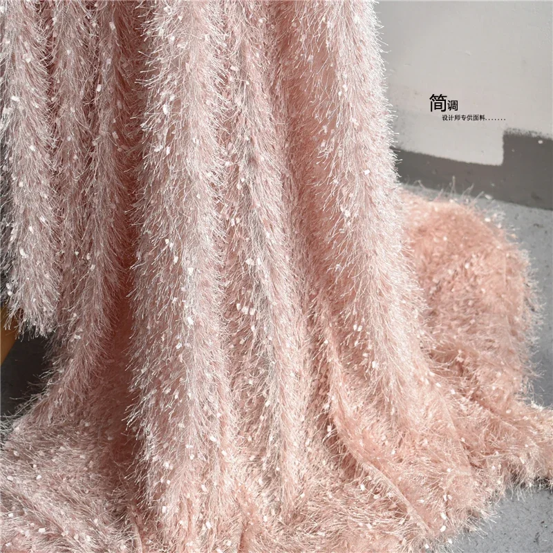 Striped Plush Tassel Fabric Skin Pink Feather Three-dimensional Feather Jacket Garment Bag Decoration Designer Fashion Fabrics