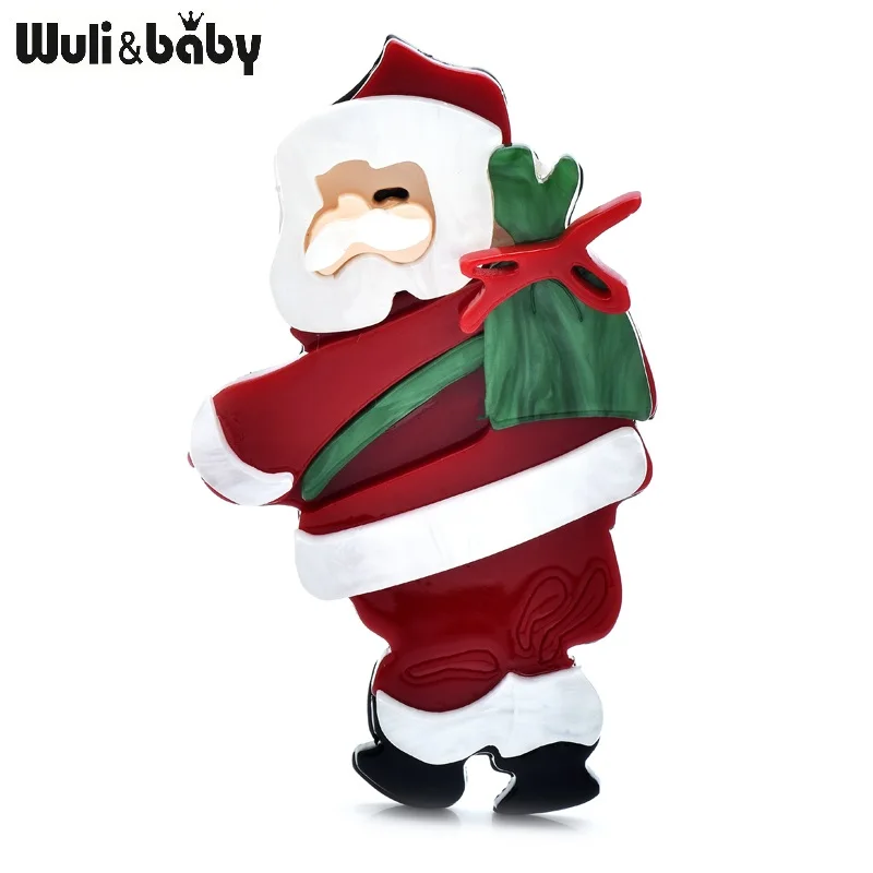 Wuli&baby Acrylic Lovely Santa Claus Brooches For Women Unisex Christmas New Year Father Christmas Figure Party Brooch Pins Gift