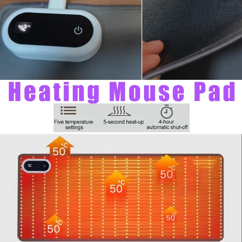 Electric Heat Mouse Pad 90x36cm Heater Mat Heating Keyboard Pads Mouse 5speeds 30°C-50°C Control 4 Hours Automatic Power Off