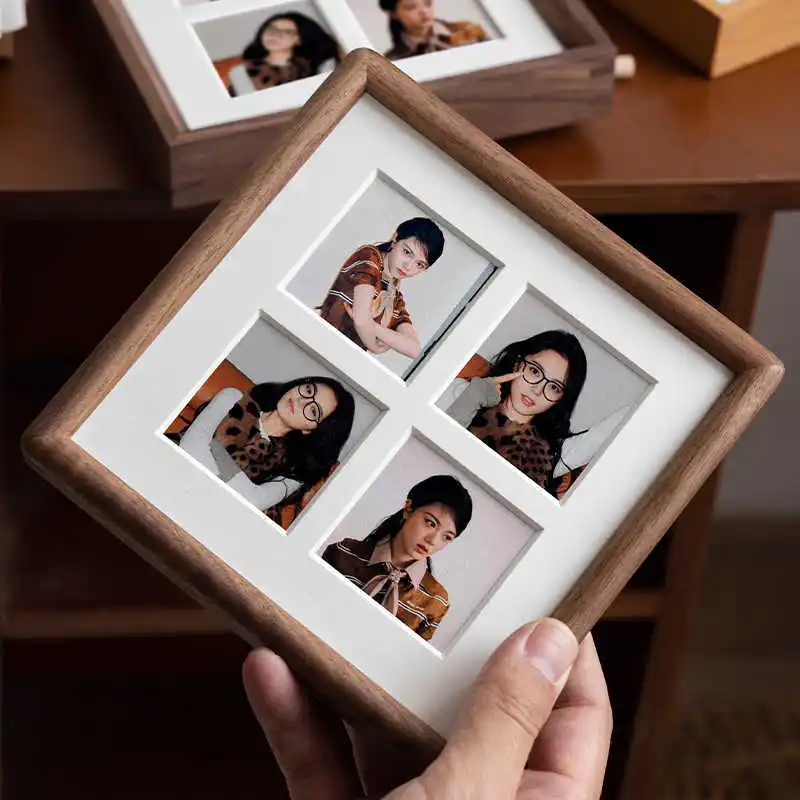 Square Black Walnut Photo Frame High-grade 15x15cm DIY Grid Couple Wedding Wood Picture Frame Stand for Home Desktop Decor Gifts