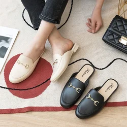 Women's Muller Shoes, Women's Pointed Toe Small Half Shoes, Modern Slippers, Casual Flat-bottomed Autumn Slippers