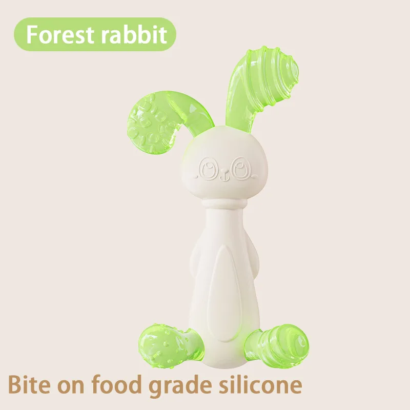 Silicone rabbit teether baby rattle fruit food grade teether stick Bite joy soothing toy