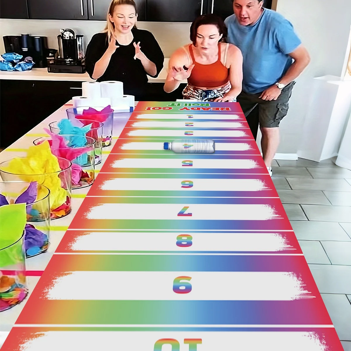 1 Stück Regenbogen-Rollspiel zum Selbstgestalten, Flaschen-Rollspiel mit Punktezählung für Familienfeiern, Partyzubehör, Geburtstagsdekoration – Detail 6