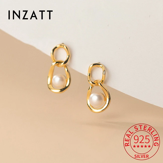 INZATT INS Hot Real 925 Sterling Silver Round Pearl Stud Earrings For Women Classic Fine Jewelry Minimalist Accessories