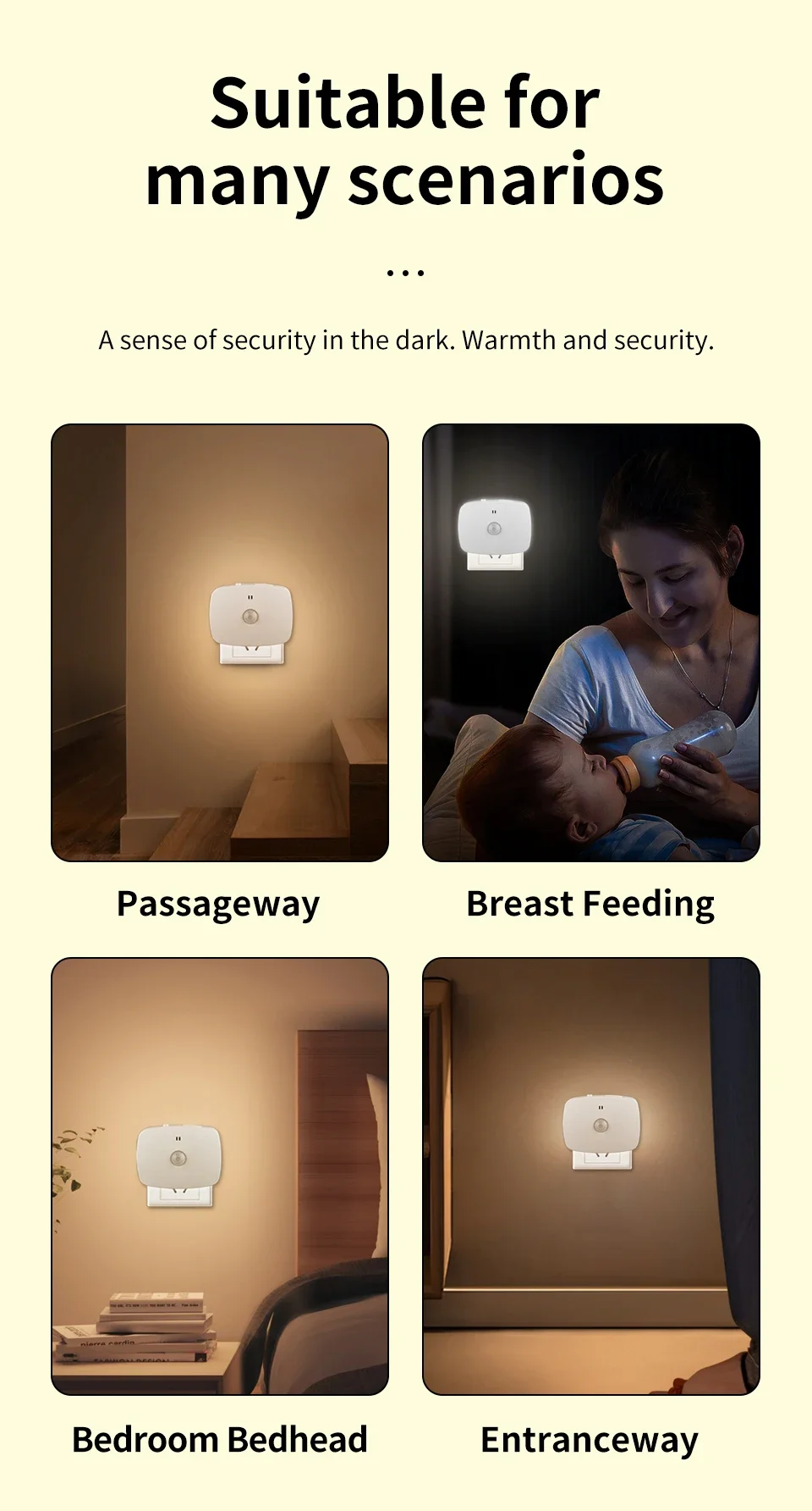 AC 110-220V Motion Sensor LED Night Lights 3 Color Dimmable Light Plug-in Model Infrared Smart Backlight Eye-Care Night Light