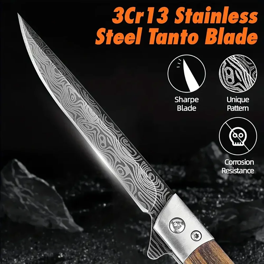 Damascus Pattern Folding Knife Multi-Purpose Outdoor Camping Quick Open Pocket Knife Stainless Steel Folding Knife image 5