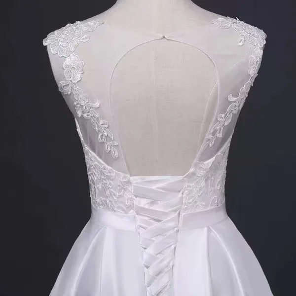 Vestido de fiesta de boda de satén de Ángel adjunto hasta el suelo sin mangas para mujer vestido de novia blanco Vestidos