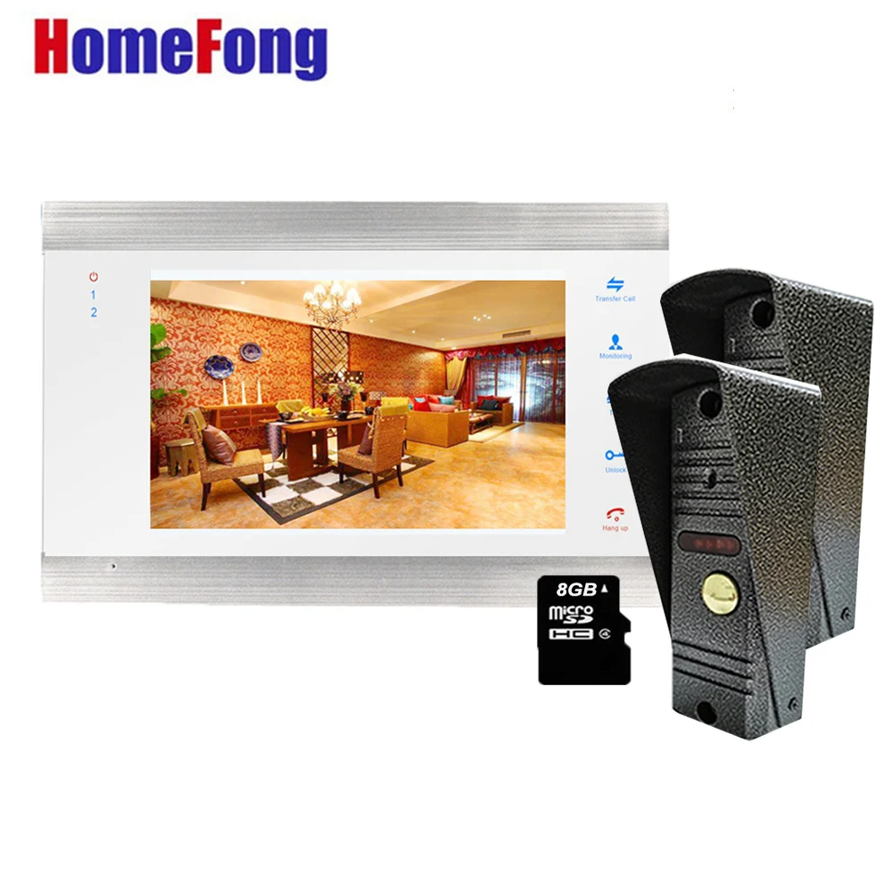 Homefong Wired Record Video Intercom for Home 7 Inch Video Door Phone Doorbell with Camera Multiple Kits Night View Monitor Door