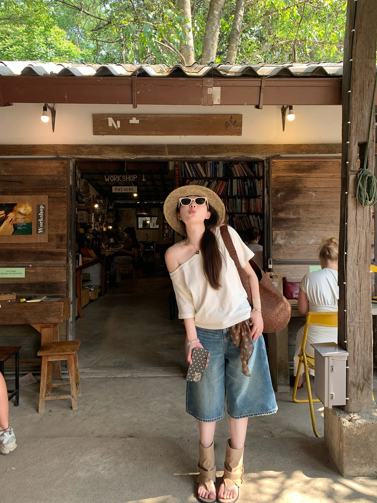 

EVNSTYLE Summer Blue Washed Casual Denim Shorts Five-Point Wide Leg Pants High Waist Cotton High Waist Embroidered Women's Jeans