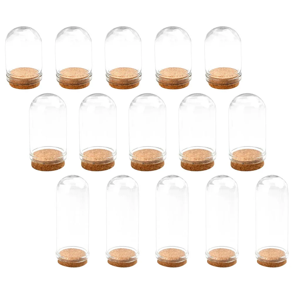 

15 Pcs Glass Cover Cloche Decorative Dome Display Container Mini Cork Domes Small