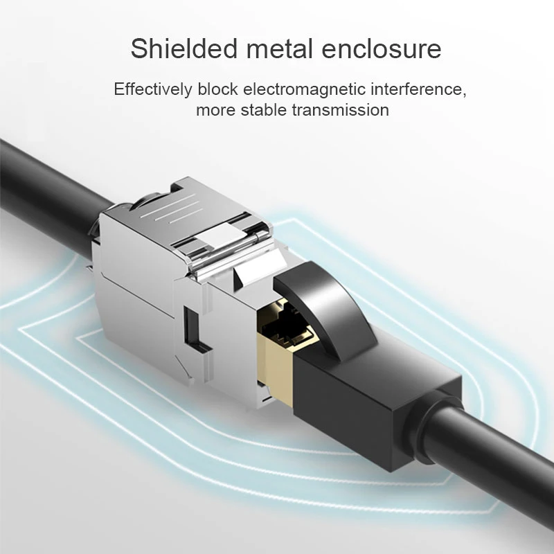 Módulo keystone blindado stp sem ferramentas rj45 cat8, adaptador de acoplador de rede de liga de zinco cat7 cat6a cat6 cat5e com travamento automático