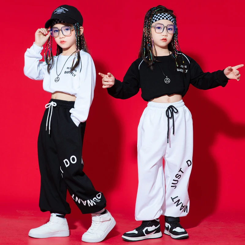 Teen Girls Modern Dance Clothes Long Sleeves Tops Loose Hip Hop Dance Pants Jazz Practice Wear Street Dance Casual Outfit BL9278