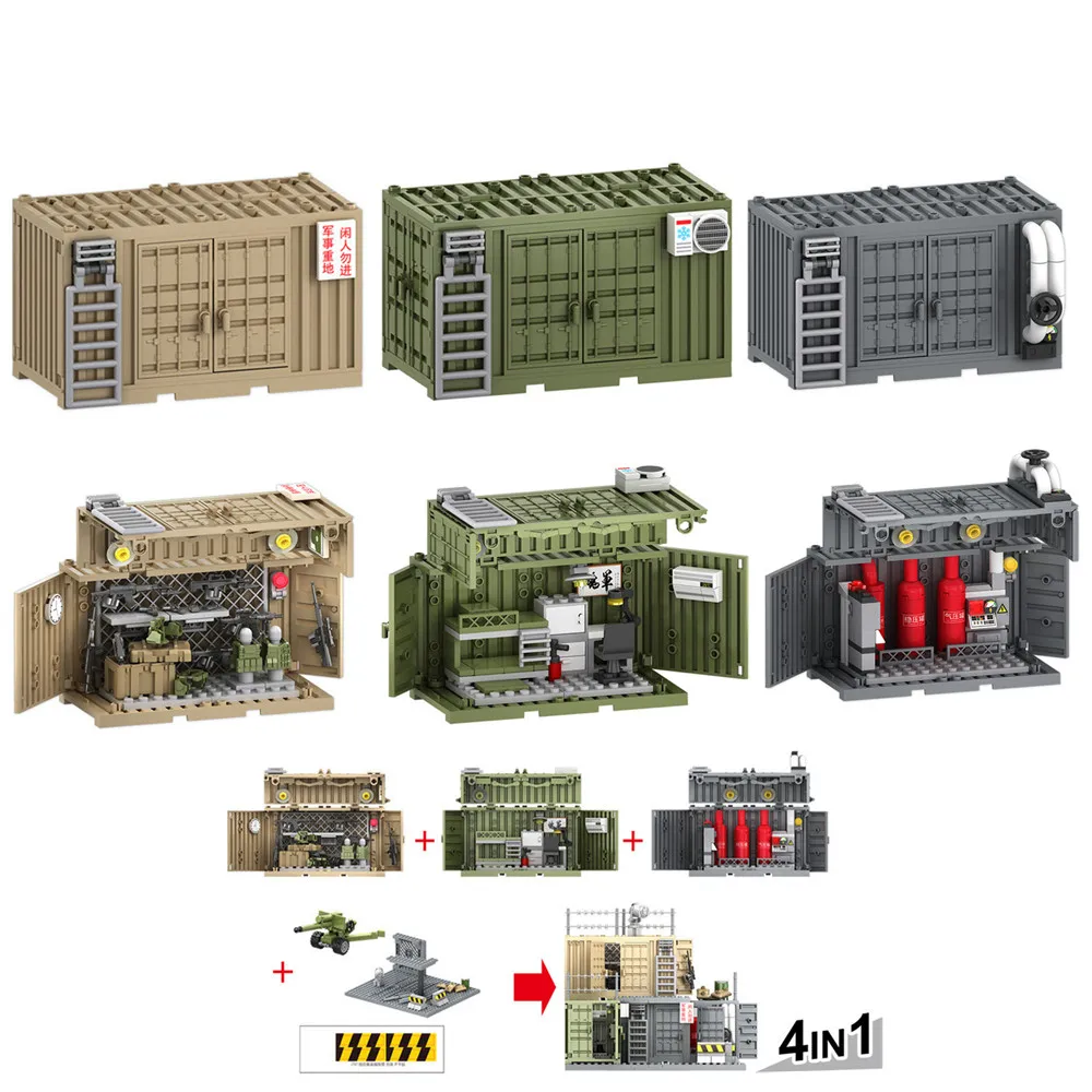 MOC WW2 Military Container Weapon Boxes Building Block Figure Army Soldier Accessories DIY Military Transport Case Brick Kid Toy