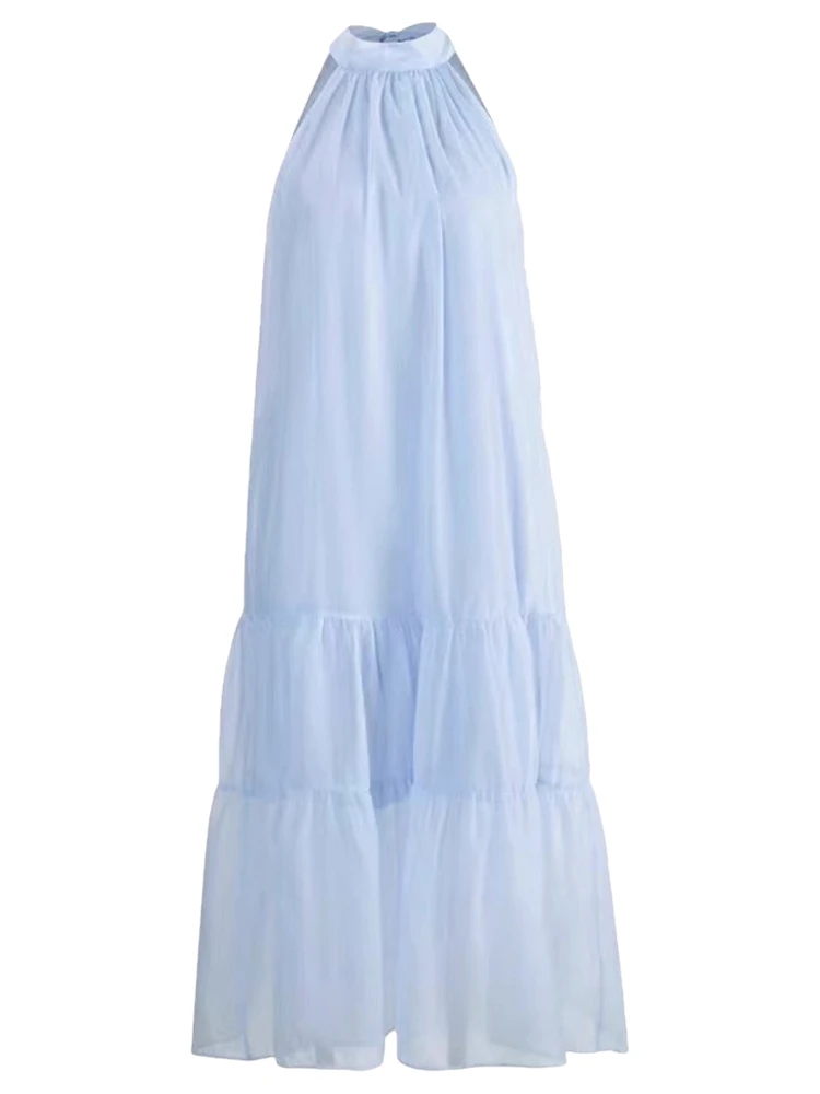 กระโปรงทรงเอวต่ำสไตล์ลำลองหวานๆ รุ่น Blue Svel Neline Summer Dr สำหรับผู้หญิง ลาย Fairy Long Dr Beach Vaion